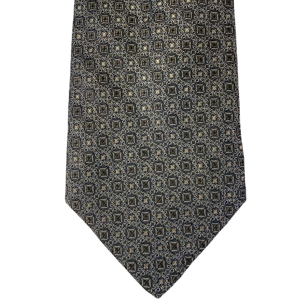 Donna Karan New York Silk Tie Italy Handmade in USA Patterned Necktie Brown